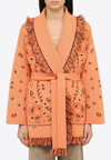 ALANUI BANDANA-JACQUARD BELTED CASHMERE CARDIGAN