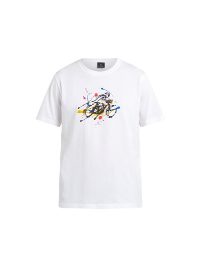 Paul Smith Mens Reg Fit T Shirt Cyclist In Whites