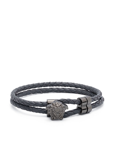 Versace Grey Medusa Head Leather Bracelet