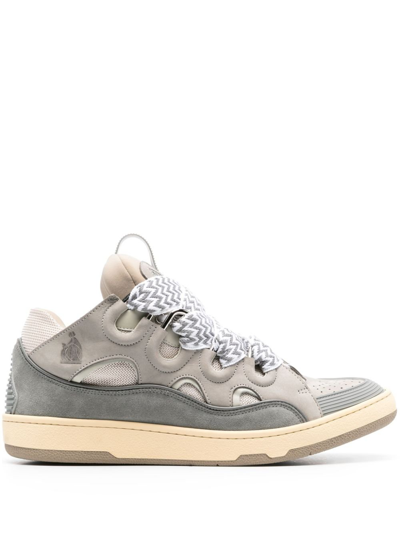 Lanvin Curb Leather Sneakers In Grey