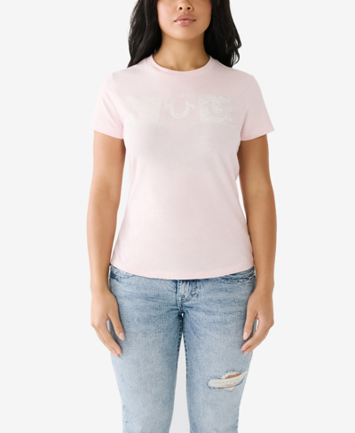 True Religion Women's Shorts Sleeve Ombre Crystal Horseshoe V-neck T-shirt In Potpourri