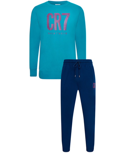 Cr7 Men's 100% Cotton Loungewear Pants Set In Light Blue,dark Blue,dark Pink