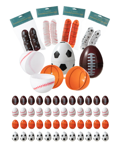 Glitzhome 48 Pack 2.25" H Easter Plastic Fillable Sports Eggs, 12 Of Each Basketball, Football, Baseball, Socc In Multi