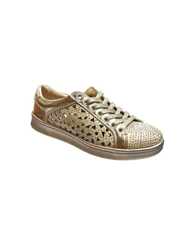 Lady Couture Women's Low Laser Cut Sneaker With Rhinestones In Gold