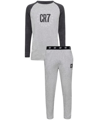 Cr7 Men's 100% Cotton Loungewear Pants Set In Light Gray,dark Gray