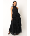 Petal And Pup Petal & Pup Frances Halter Neck Tiered Tulle Gown In Black