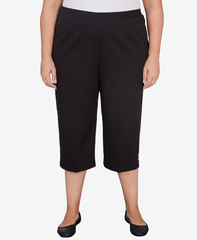 Alfred Dunner Plus Size Classic Neutrals Pull On Button Hem Twill Capri Pants In Black