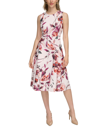 Calvin Klein Women's Printed A-line Midi Dress In Blush Pink