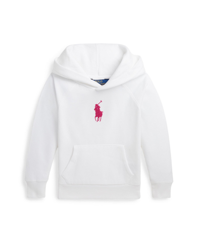 Polo Ralph Lauren Kids' Toddler And Little Girls French Knot Big Pony Fleece Hooded Sweatshirt In White With Pink Pony Player