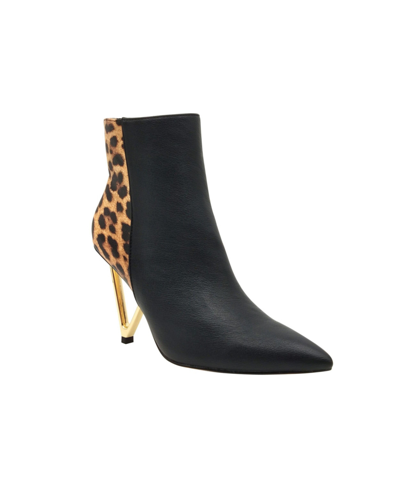 Ninety Union Women's Short Booties On A Architectural Heel In Black Leopard