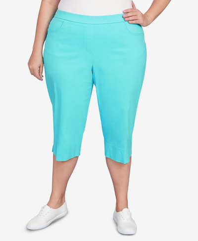 Alfred Dunner Plus Size Classic Allure Stretch Clamdigger Capri Pant In Turquoise