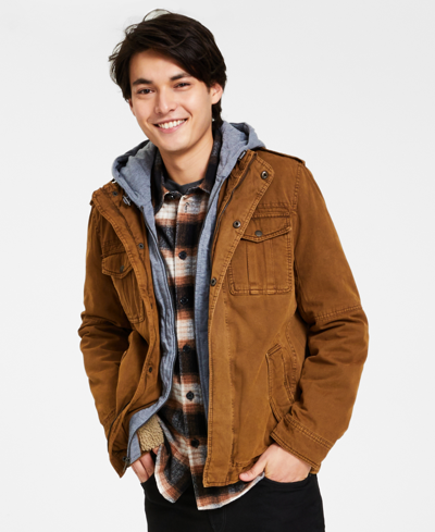 Levi's Men's Sherpa Lined Two Pocket Hooded Trucker Jacket In Brown Camo