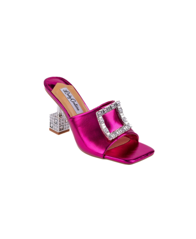 Lady Couture Women's Casino Jeweled Metallic Square Heel Slide Sandals In Fuchsia