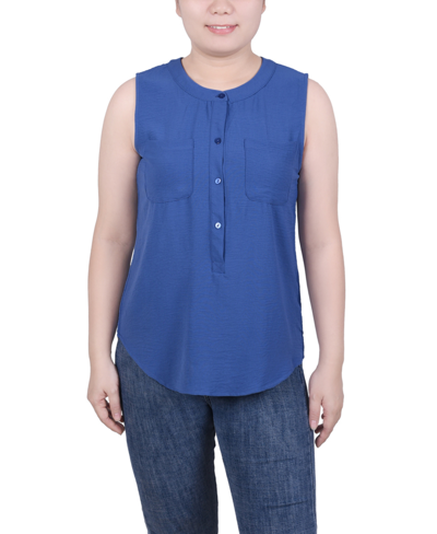 Ny Collection Petite Sleeveless Air Flow Blouse In True Navy