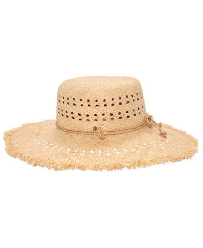 Lauren Ralph Lauren Open Work And Fringe With Raffia Sun Hat In Natural