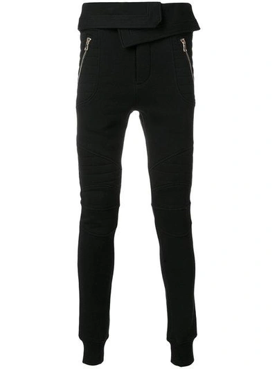 Balmain Foldover-waist Cotton Track Pants In Black
