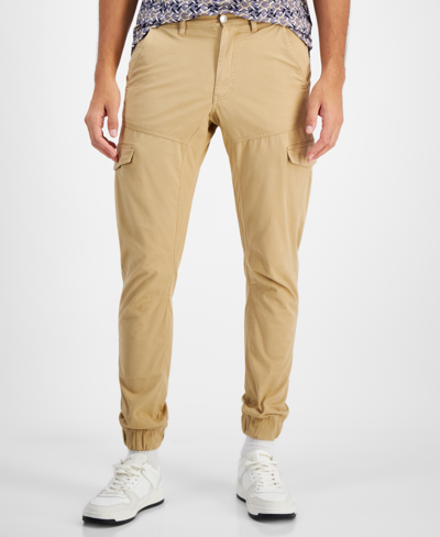 Guess Men's Stretch-cotton Cargo Joggers In Travertine Sand