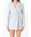 Endless Rose Sequin Tweed Long Sleeve Blazer Romper In Silver