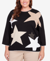 ALFRED DUNNER PLUS SIZE NEUTRAL TERRITORY STAR PATCH CREW NECK SWEATER