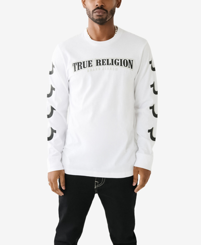 True Religion Men's Long Sleeves Repeated Horseshoe T-shirt In Optic White