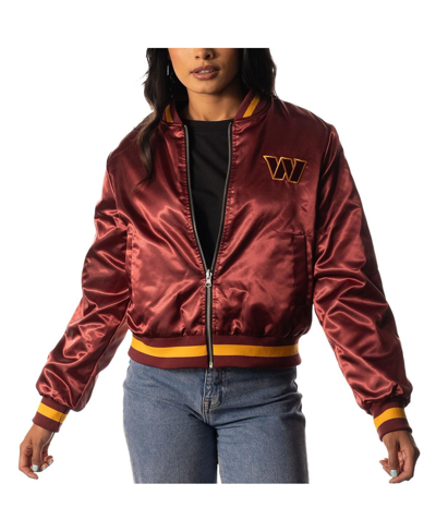 THE WILD COLLECTIVE WOMEN'S THE WILD COLLECTIVE BURGUNDY, BLACK WASHINGTON COMMANDERS REVERSIBLE SHERPA FULL-ZIP BOMBER 