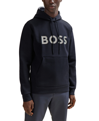 Hugo Boss Boss By  Men's Logo Print Blend Hoodie In Dark Blue