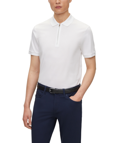 Hugo Boss Boss By  Men's Zip Placket Slim-fit Polo Shirt In White