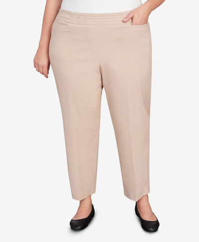 Alfred Dunner Plus Size Neutral Territory Embellished Waist Average Length Pants In Almond