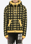 Marni Fuzzy Hooded Jacket With Bold Checkered Pattern In Yellow