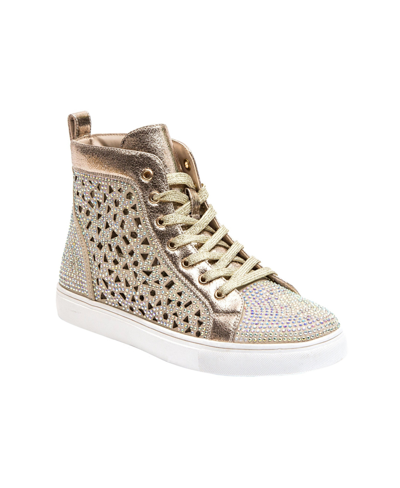 Lady Couture Women's Laser Cut High Top Sneaker With Rhinestones In Gold