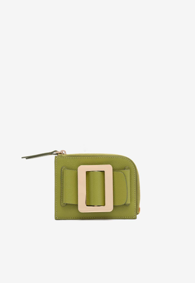 Boyy Buckle Zip Cardholder In Grained Leather In Green