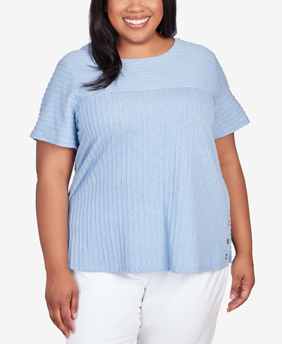 Alfred Dunner Petite Classic Brights Solid Texture Split Shirttail T-shirt In Chambray