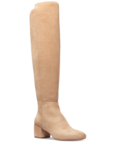 Michael Kors Michael  Women's Braden Zip Up Suede Knee High Boots In Camel