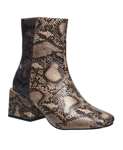 French Connection Women's Toni Block Heel Side Zip Narrow Calf Boot In Soft Truffle,charcoal