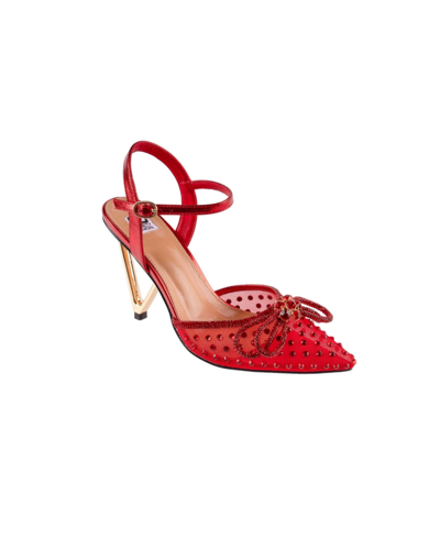 Ninety Union Women's Mesh Rhinestone Trimmed Pumps On A Architectural Heel In Red