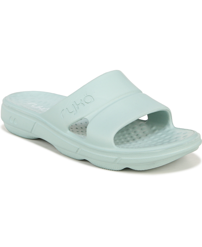 Ryka Restore Womens Slip On Flat Pool Slides In Seafoam Green Eva