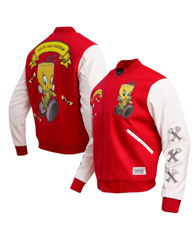 Freeze Max Men's  Red Looney Tunes Franken Tweety Varsity Full-snap Jacket