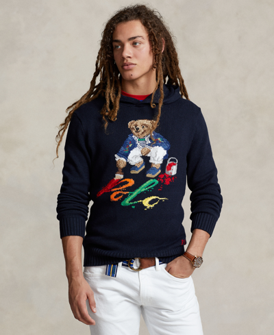 Polo Ralph Lauren Polo Bear 嵌花针织连帽衫 In Navy