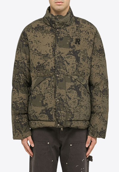 Represent Logo-embroidered Camouflage Puffer Jacket In Green