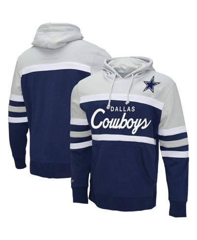 MITCHELL & NESS MEN'S MITCHELL & NESS GRAY, NAVY DALLAS COWBOYS BIG AND TALL HEAD COACH PULLOVER HOODIE