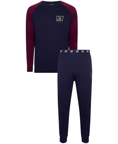 Cr7 Men's 100% Cotton Loungewear Pants Set In Merlot,blue