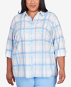 ALFRED DUNNER PLUS SIZE CLASSIC NEUTRALS PLAID BUTTON DOWN TOP