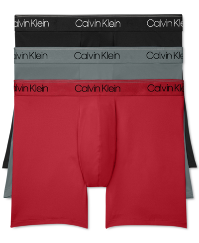 Calvin Klein Men's 3-pack Microfiber Stretch Boxer Briefs Underwear In Black,convoy,red