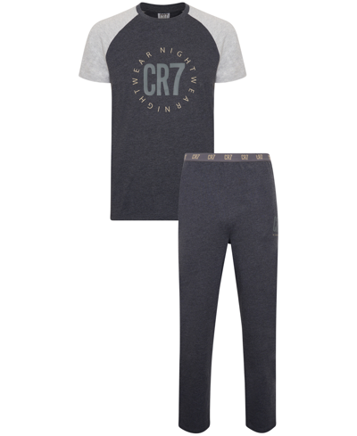 Cr7 Men's 100% Cotton Loungewear Pants Set In Light Gray,dark Gray