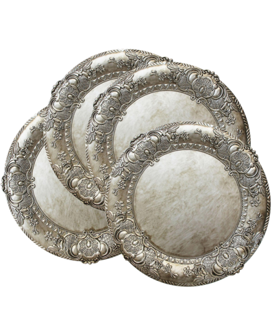 American Atelier Keaton Serveware Embossed Charger Plates Set Of 4 In Silver