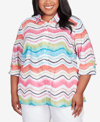 ALFRED DUNNER PLUS SIZE CLASSIC BRIGHTS WAVY STRIPE BUTTON DOWN TOP