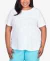 ALFRED DUNNER PLUS SIZE CLASSIC BRIGHTS SOLID TEXTURE SPLIT SHIRTTAIL T-SHIRT