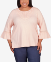 ALFRED DUNNER PLUS SIZE A FRESH START LACE NECK SOLID FLUTTER SLEEVE TOP