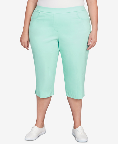 Alfred Dunner Plus Size Classic Allure Stretch Clamdigger Capri Pant In Mist Green