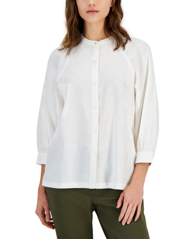 Tommy Hilfiger Women's Raglan-sleeve Stand-collar Shirt In White